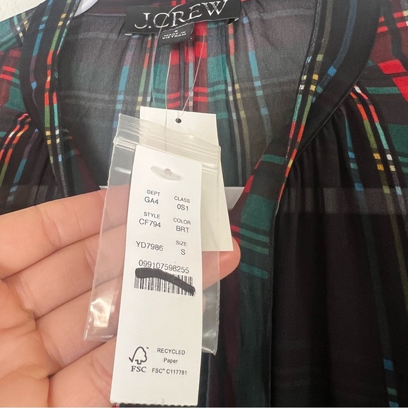 J. Crew Tie-neck dress in Stewart tartan viscose chiffon Size Small NWT - Picture 5 of 12